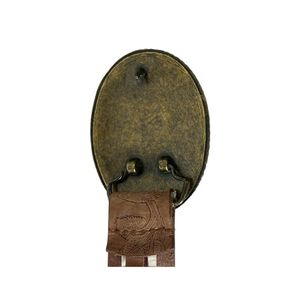 Express Brown Floral Tooled Leather Belt w Stone & Rock Buckle  Size S  Artisan - Picture 10 of 14